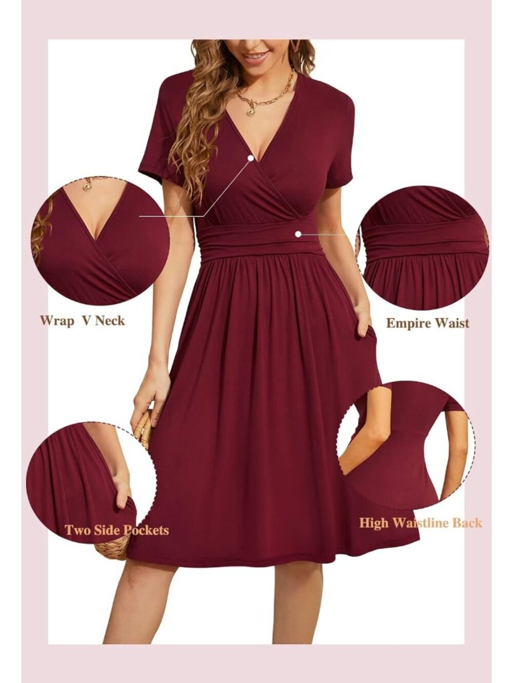 Women's Purple Summer Short Sleeve Casual V-Neck Floral Party Dress with Pocket - Picture 6 of 6